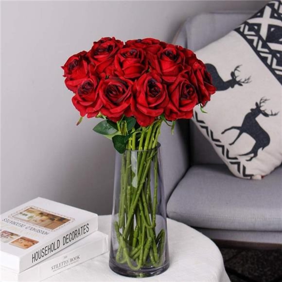Artificial Silk Red Rose Flower Wedding Bouquet Fake Rose Floral Gift PartyDecor - Picture 4 of 6